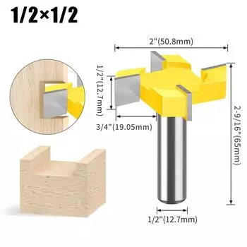 Four-Blade T-Knife Slotting Knife 1/2 Handle 12 Handle Woodworking Milling Cutter Engraving Machine Cutter Head Large Diameter Slotting Knife T-Knife four-edged T-knife 1/2 * 50.8 * 1/2-yellow