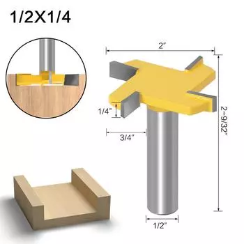 Four-blade T-knife Slotting Knife Yellow Woodworking Milling Cutter Engraving Machine Cutter Head Large Slotting Knife Bottom Cleaning Knife four-edged T-knife 1/2 * 1/4 yellow