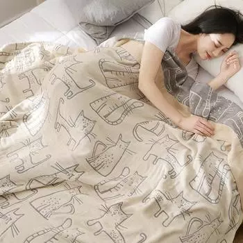 Four-layer Bamboo Cotton Towel Quilt Four-season Gauze Towel Blanket Bamboo Cotton Throw Blanket Student Comfort Quilt 150x200cm бежевый