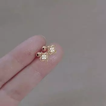 Four Leaf Clover Ear Stud Women s Accessible Luxury Special-Interest Design Screw Tightening Buckle Sleep No Need to Take off Earrings New Earrings A pair of four-leaf clover earrings (gold)