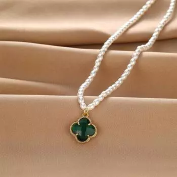 Four-Leaf Clover Pearl Necklace Women S High-Value Retro Trend Versatile Exquisite Collarbone Chain