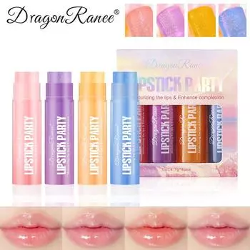 Four Lip Balm Set, Tinted Lip Balm, Lip Oil with Fine Glitter, Waterproof Lip Balm, Moisturizing and Warm-Changing Lip Balm Set Full Size
