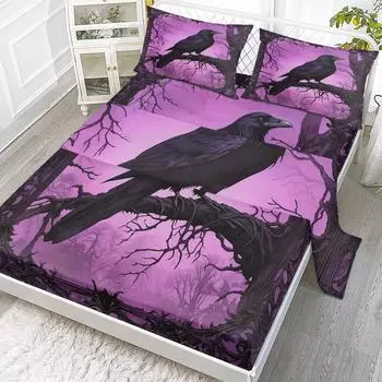 Four-Piece Set Of A Dry Tree And A Crow, A Mysterious Combination Of Black And Purple, Suitable For The Bedroom (Culture) 99cmx199cm