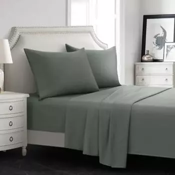 Four-Piece Solid Beding Set Luxury 100% Polyester Cooling Bed Sheets Set Soft Fitted sheet & Bed Sheet & Pillowcases Queen белый