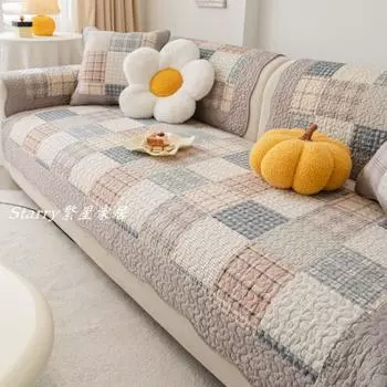 Four Season All Cotton Fabric Non Slip Twill Pure Cotton Sofa Cushion Minimalist Modern Leather Sofa Cover Backrest Towel Washable Shu Yue 45*45cm pillow case without core single