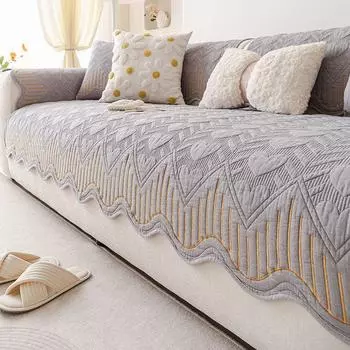 Four Season All Cotton Sofa Cushion Fabric Non Slip Cream Style Pure Cotton Cushion Cover Cloth 2025 New Arrival Sofa Towel Armrest Cushion Preference for Gray 45*45cm pillow case