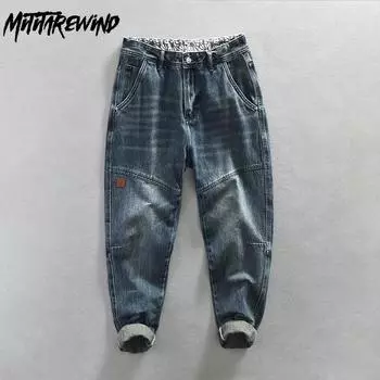Четырехсезонные синие потертые джинсы молодежная уличная одежда в стиле ретро мужские джинсы повседневные повседневные джинсовые брюки хлопковые прямые мужские брюки 28 синий