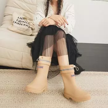 Four-season bundle rain shoes women s medium tube water shoes four-season outer wear work shoes car wash waterproof, non-slip and wear-resistant rain 36 чёрный