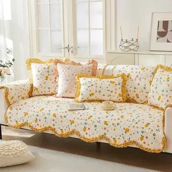 Four Season Universal Pure Cotton Sofa Cushion Small Floral Anti Slip Seat Cushion Comfortable Breathable Couch Cover Cloth 70x70cm 1pcs розовый