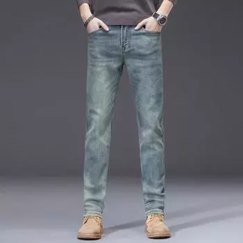 Four Season Wearable New Men S High-End Retro Elastic Jeans, Business Loose Straight Leg Quality Casual Long Pants 28