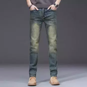 Four Season Wearable New Men S High-End Retro Elastic Jeans, Business Loose Straight Leg Quality Casual Long Pants 28