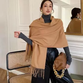 Four Seasons Available 2025 Новый теплый однотонный шарф Длинный, универсальный, утолщенный двухсторонний платок, искусственный кашемировый шарф для женщин 200*70cm
