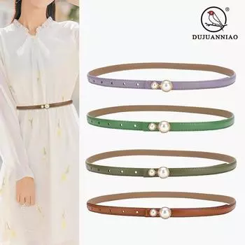 Four Seasons Available New Leather Belt Women S Slim Dress With Cinched Waist Decoration Pearl Buckle Head Slim Waist Simple And Versatile Belt 105cm