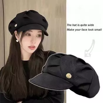 Four Seasons Available Женская новая шляпа Wrinkled Cloud Octagonal Hat, маленькая шляпа, открывающая лицо, простой японский модный мягкий берет с полями one size