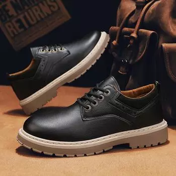 Four Seasons Business Dress Men s Casual Leather Shoes Large Size Foreign Trade Work Shoes Retro Trend Men s Martin Boots 39 чёрный