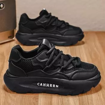 Four seasons can wear men s casual, comfortable and breathable solid color thick-soled lace-up versatile daily men s sports trendy shoes 39