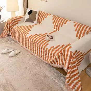 Four Seasons Chenille Sofa Towel Universal Cushion Нескользящий Чехол Одеяло Простой Чехол Для Дивана Ткань Премиум Ощущение Анти-Кошачьи Царапины Диванный Чехол Полотенце 180*130 оранжевый