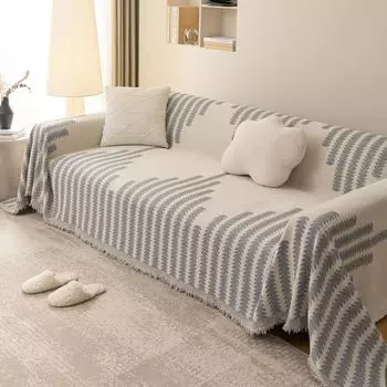 Four Seasons Chenille Sofa Towel Universal Cushion Нескользящий Чехол Одеяло Простой Чехол Для Дивана Ткань Премиум Ощущение Анти-Кошачьи Царапины Диванный Чехол Полотенце 180*130 чёрный