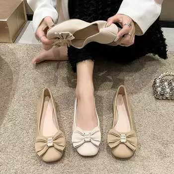 Four Seasons Doudou Shoes Women s 2025 New Mom Shallow Mouth Fashion Single Shoes Round Head Beef Tendon Soft Sole One Pedal Loafers 35