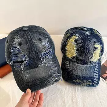 Four Seasons Face Small Casual Versatile Cap Trendy Men Fashion Washed Old Ripped Baseball Cap Children M56-58cm чёрный