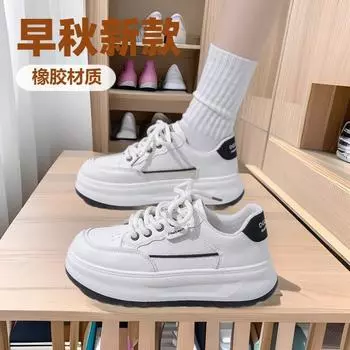 Four Seasons Fashion Muffin Thick-soled Round Head Trend Women s Little White Shoes 2024 New Lace-up Casual Sports Board Shoes 35 чёрный