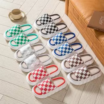 Four Seasons Льняные тапочки с толстой подошвой, шахматная доска, простые домашние нескользящие классные тапочки, парная швабра для деревянного пола 40-41 красный