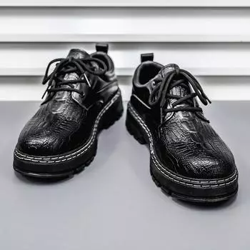 Four Seasons Large Size Casual Work Leather Shoes Brock Crocodile Pattern Sleeve Lightweight Foreign Trade Tassel Dress Men s Shoes 39 чёрный