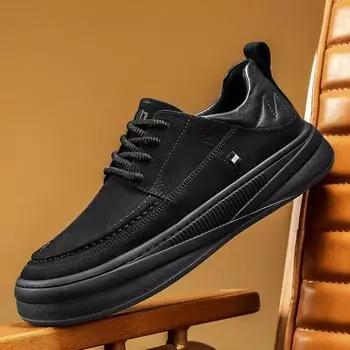 Four Seasons Leather Panel Shoes Live One-pedal Low-top Sports Loafers Students Casual Retro Old Small Black Shoes Men 39