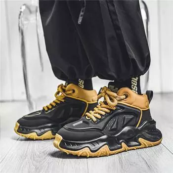 Four Seasons Men s Leather Lace-up Height-increasing Platform Shoes Korean Version Youth Color Matching Casual Shoes Outdoor Sneakers 39