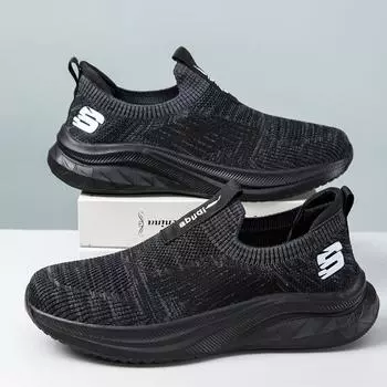 Four seasons men s one-pedal large-size sports and leisure shoes, light soft-soled breathable dad shoes, non-slip, wear-resistant and versatile 39 чёрный