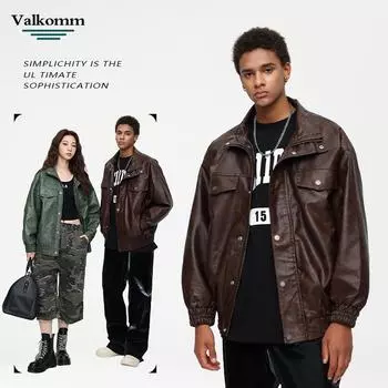 Мужская/женская одежда Four Seasons | Кожаная куртка в стиле американского панка для мужчин, высококачественная, свободная, модная, красивая мотоциклетная куртка из полиуретана M зелёный