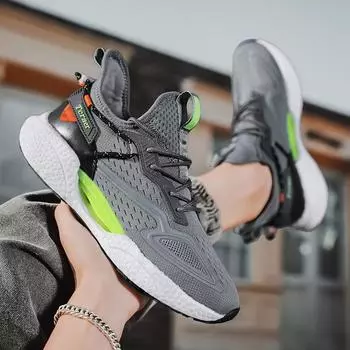 Four Seasons Mesh Fly-woven Breathable Men s Shoes Fashion Thick-soled Height-increasing Shoes Teenagers Low-top Lace-Up Running Shoes 36