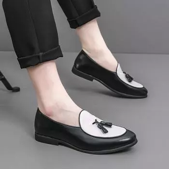 Four Seasons New Casual Leather Shoes Fashion Men s Large Size Fringed Leather Shoes Trend Color Matching Loafers Lazy Shoes 38