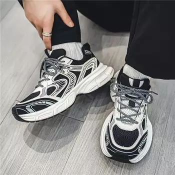 Four Seasons New Fashion Low-top Mesh Shoes Korean Edition Trend Sports Casual Shoes Men s Lace-Up Breathable Platform Shoes 39