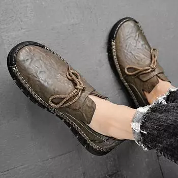 Four Seasons New Fashion Men Anti Slip and Wear Resistant Casual Shoes Classic Men s Driving Shoes Outdoor Leisure Leather Shoes 38 чёрный