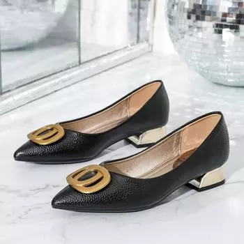 Four Seasons New Fashion Versatile Metal Buckle Square Head Women s Shoes with Skirt Temperament Muse High Heels Light Mouth Women s Shoes 34 чёрный