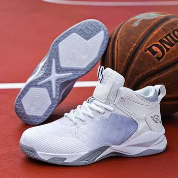 Four Seasons New Men s Shoes Basketball Shoes Flying Weaving Mesh Breathable Middle Help Training Shoes Foreign Trade Men s Sports Shoes 39 белый
