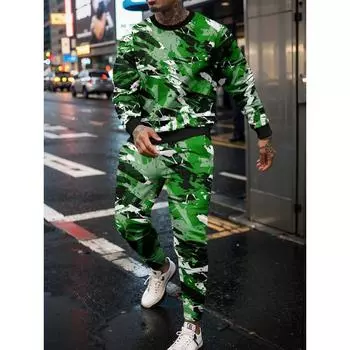 Four Seasons New Sweatshirt Jogging Set 3D Popular Hoodie Sweatshirt Long Pants Men s Round Neck Sweatshirt Set S