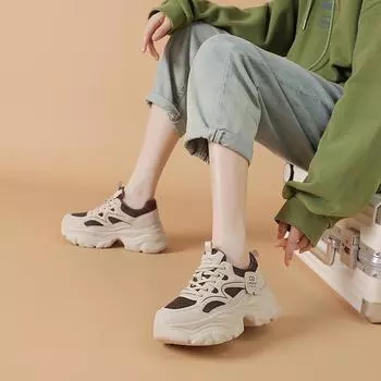 Four Seasons New Women s Round Head Mesh Breathable Thick-soled Fashion Dad Shoes Women s Sports Casual Trend Shoes 35