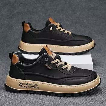 Four seasons niche leather surface personality breathable Internet celebrity board shoes white shoes live Hong Kong style trendy men s sho 39 чёрный