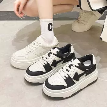 Four Seasons Panda Shoes Женские туфли из натуральной кожи на толстой подошве, маленькие белые туфли, черно-белые кроссовки, новая повседневная легкая спортивная обувь для женщин 34 белый