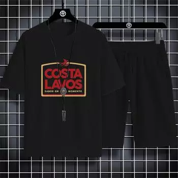 Four Seasons Повседневный спортивный 2d буквенный принт 2023 Мужской воротник с коротким рукавом Свободный удобный дышащий быстросохнущий брючный костюм L