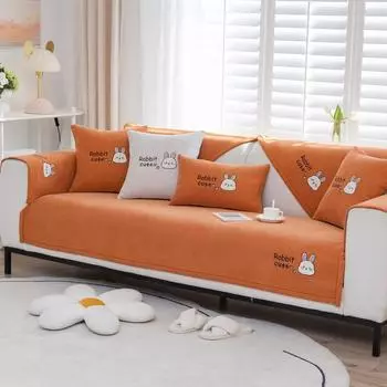 Four Seasons Universal Chenille Sofa Cushion Cartoon Embroidered Rabbit Sofa Cover Cloth Anti-Slip Sofa Cushion Cover 70*70cm