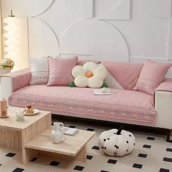 Four Seasons Universal Pure Cotton Fabric Sofa Cushion Non-Slip Simple Modern Embroidered Sofa Cover Backrest Cover Cloth Cover 70*70cm
