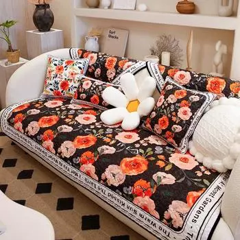 Four Seasons Universal Sofa Cover Floral Pattern Washed Cotton Fabric Couch Cushion Living Room Anti-slip Slipcover Home Decor 70x70