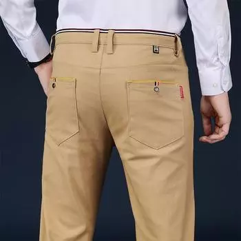 Four Seasons Wear 2024 Новые мужские повседневные городские модные прямые деловые хлопковые тонкие повседневные длинные брюки 28 чёрный