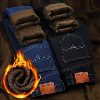 Four Seasons Wear Classic Business Jeans Men s Plush/Regular/Thin Stretch Slimming Business Straight Leg Jeans 28