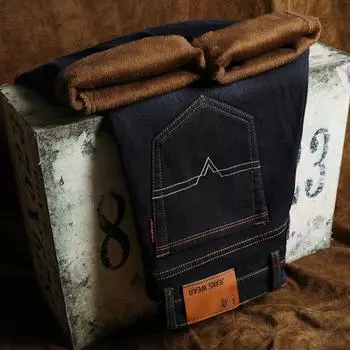 Four Seasons Wear Classic Business Jeans Men s Plush/Regular/Thin Stretch Slimming Business Straight Leg Jeans 28