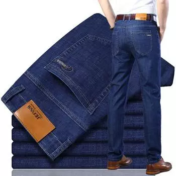 Four Seasons Wear Новые высококачественные тонкие джинсы для мужчин, свободные прямые эластичные деловые повседневные мужские джинсы 29