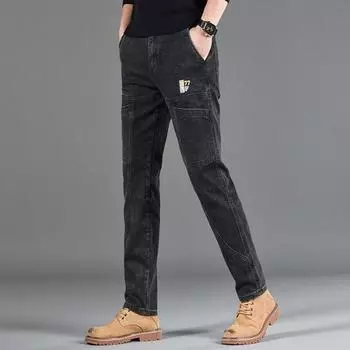 Four Seasons Wearable 2024 Новые джинсовые брюки High-End Splicing Slim Fit Small Straight Leg Мужские брюки 28